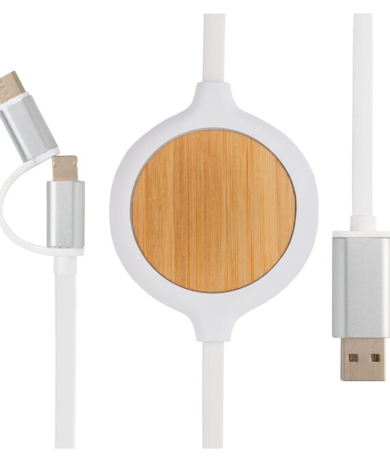 XD Collection 3-in-1 cable with 5W bamboo wireless charger