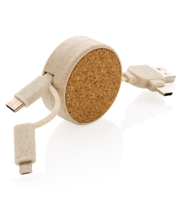 XD Collection Cork and Wheat 6-in-1 retractable cable