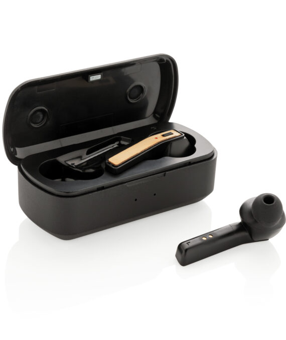 XD Collection Bamboo Free Flow TWS earbuds in case