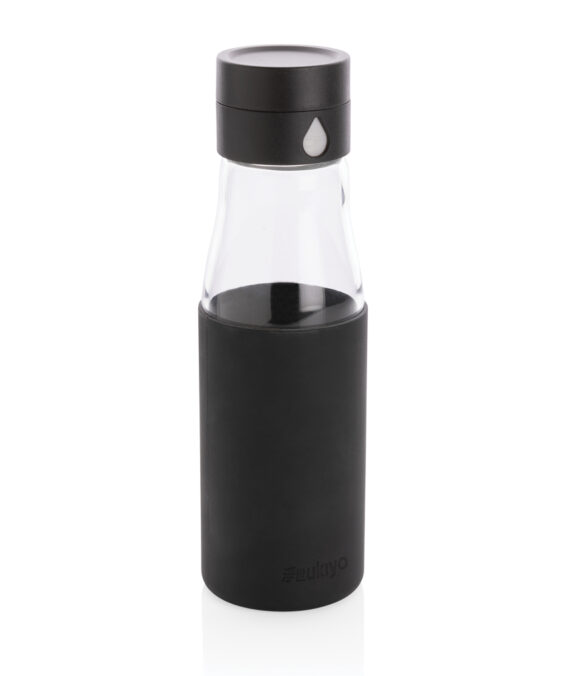Ukiyo Ukiyo glass hydration tracking bottle with sleeve