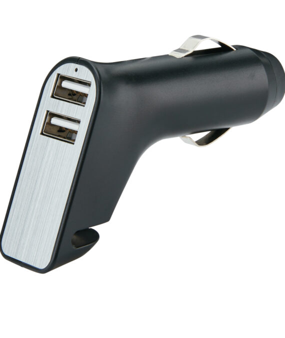 XD Collection Dual port car charger with belt cutter and hammer