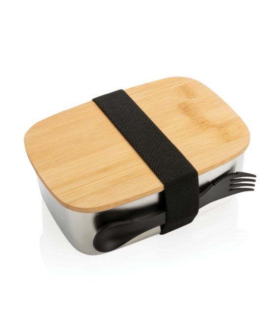 XD Collection Stainless steel lunchbox with bamboo lid and spork