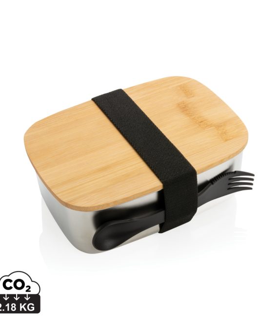 XD Collection Stainless steel lunchbox with bamboo lid and spork