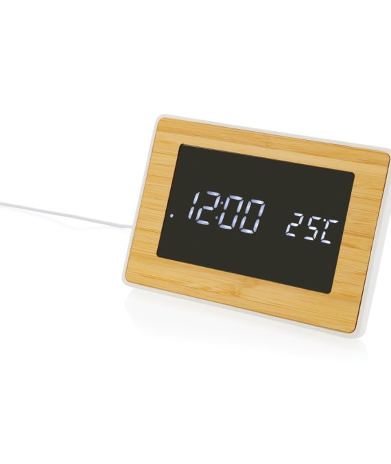 XD Collection Utah RCS recycled plastic and bamboo LED clock