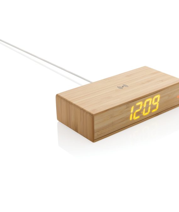 XD Collection Bamboo alarm clock with 5W wireless charger