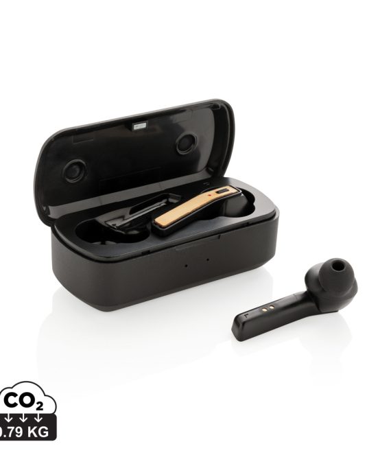 XD Collection Bamboo Free Flow TWS earbuds in case