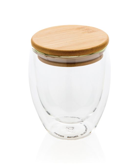 XD Collection Double wall borosilicate glass with bamboo lid 250ml