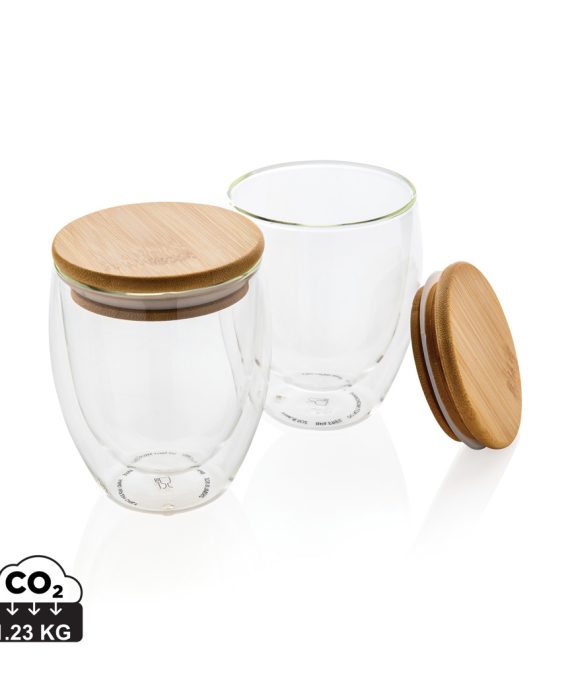 XD Collection Double wall borosilicate glass with bamboo lid 250ml 2pc set