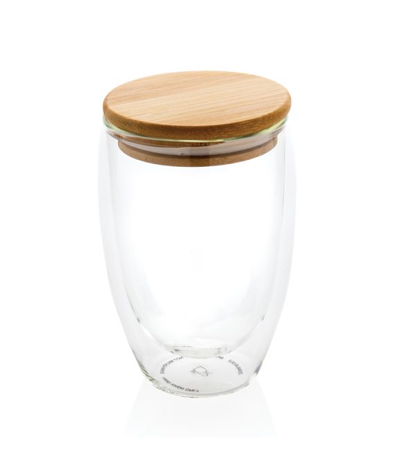 XD Collection Double wall borosilicate glass with bamboo lid 350ml