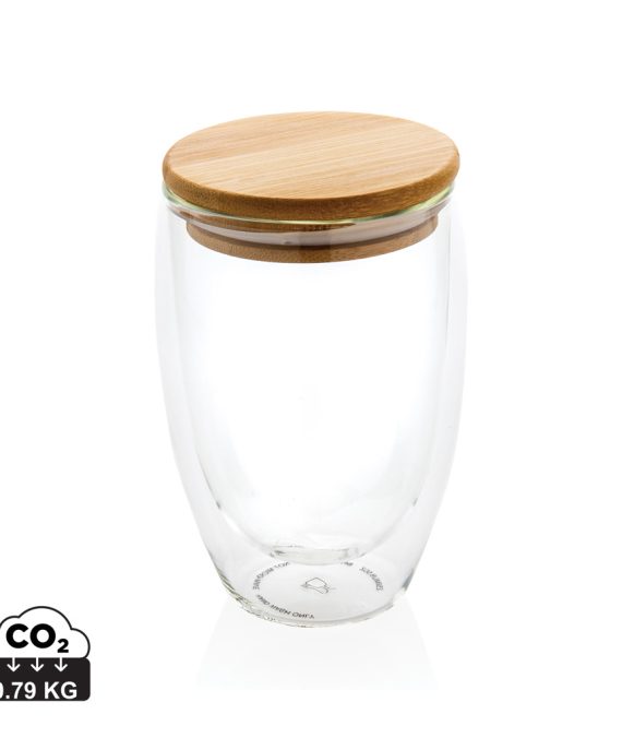 XD Collection Double wall borosilicate glass with bamboo lid 350ml
