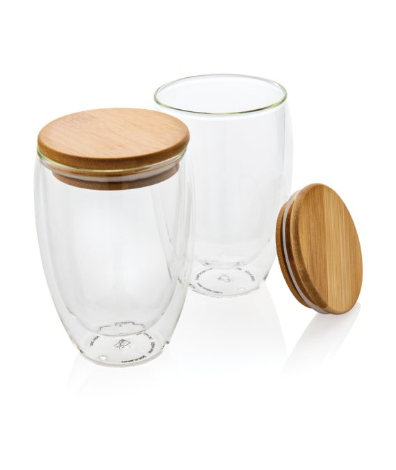 XD Collection Double wall borosilicate glass with bamboo lid 350ml 2pc set