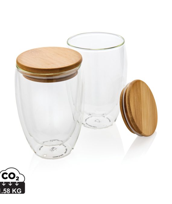 XD Collection Double wall borosilicate glass with bamboo lid 350ml 2pc set