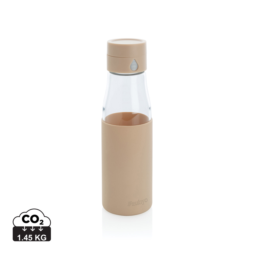 Ukiyo Ukiyo glass hydration tracking bottle with sleeve
