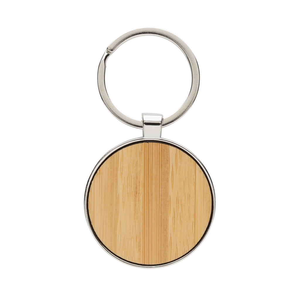 XD Collection RCS recycled zinc alloy round keychain with bamboo