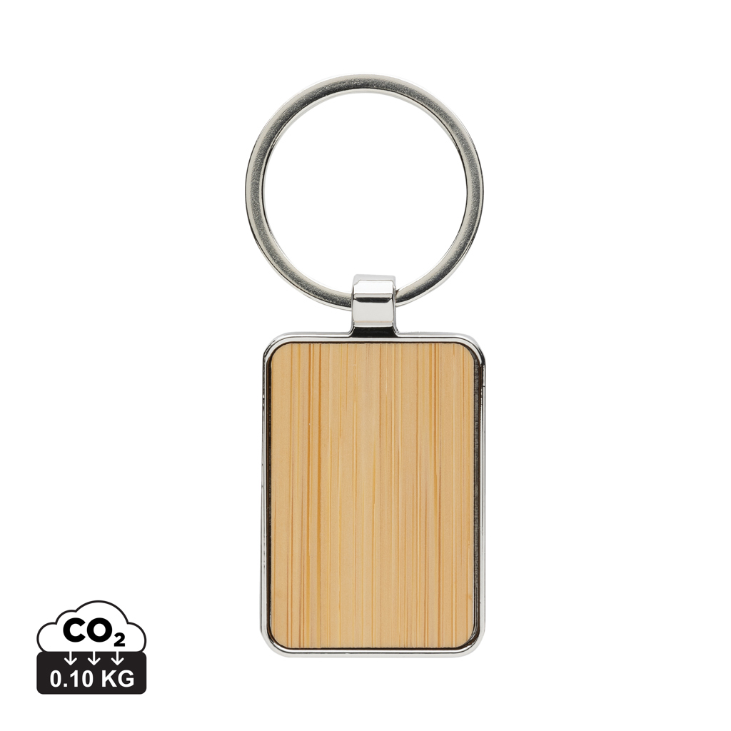 XD Collection RCS recycled zinc alloy rectangle keychain with bamboo
