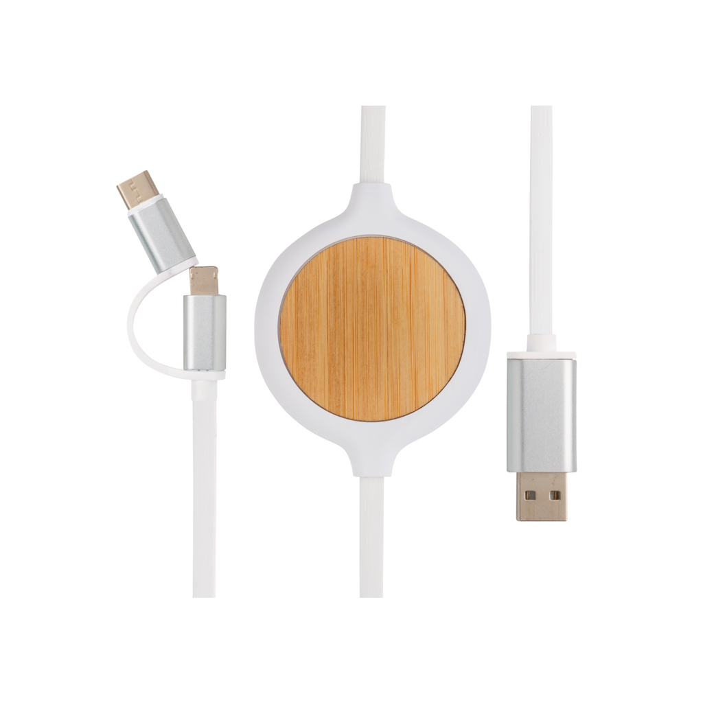 XD Collection 3-in-1 cable with 5W bamboo wireless charger