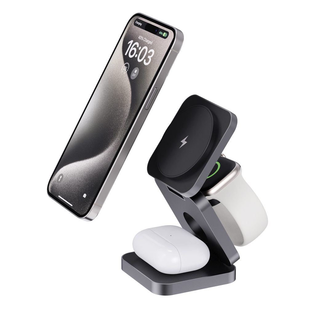 XD Xclusive Terra RCS recycled aluminium foldable 3 in 1 15W charger