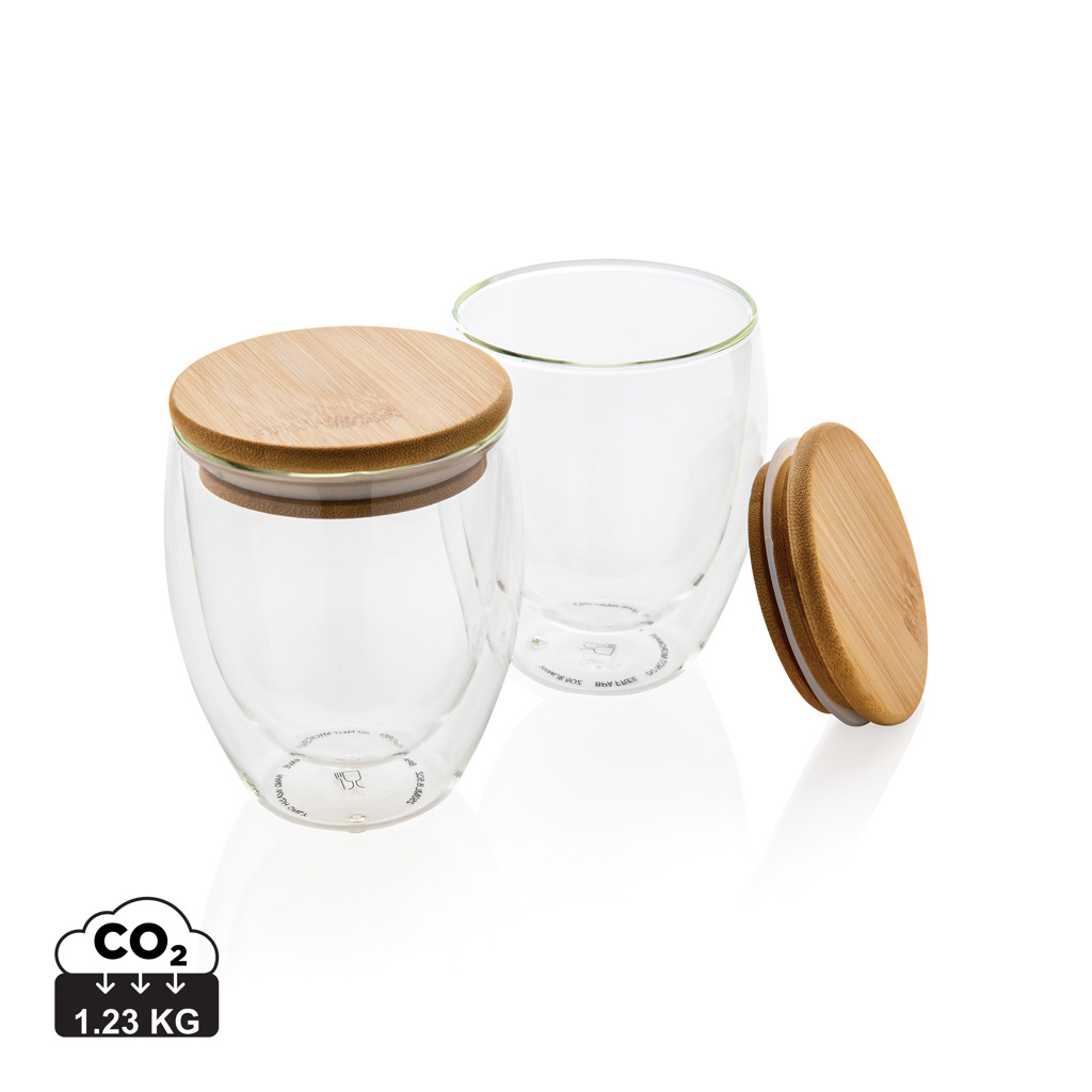 XD Collection Double wall borosilicate glass with bamboo lid 250ml 2pc set