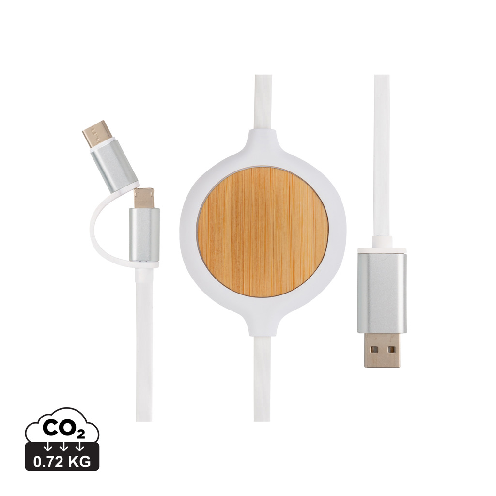 XD Collection 3-in-1 cable with 5W bamboo wireless charger