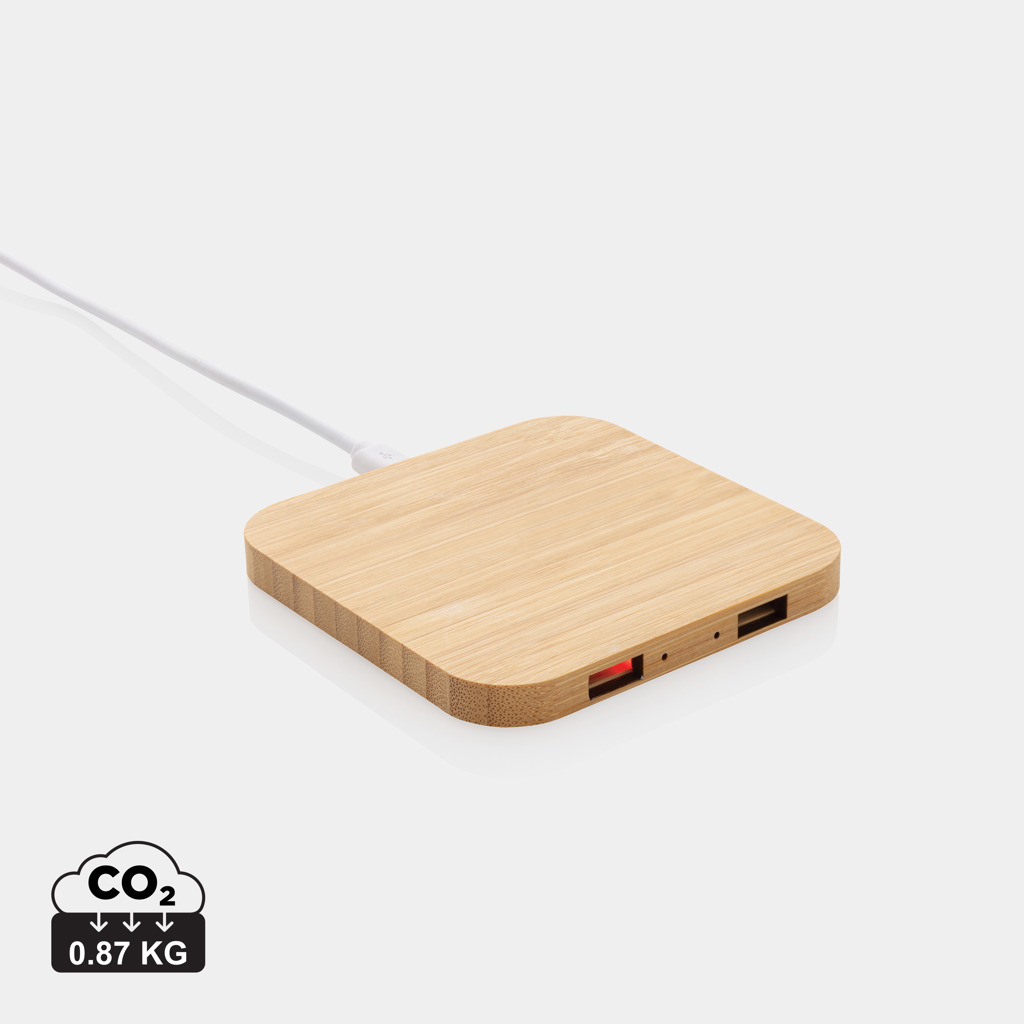 XD Collection Bamboo 10W wireless charger with USB