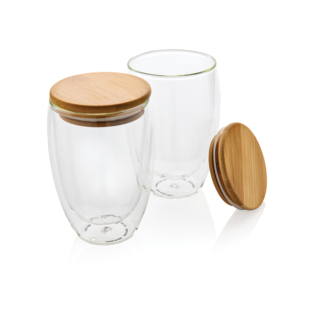 XD Collection Double wall borosilicate glass with bamboo lid 350ml 2pc set