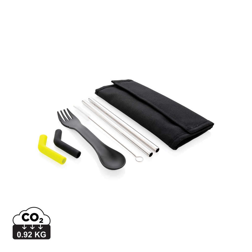 XD Collection Tierra 2pcs straw and cutlery set in pouch