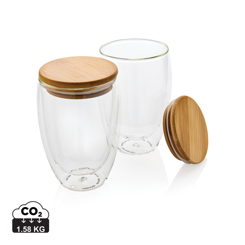 XD Collection Double wall borosilicate glass with bamboo lid 350ml 2pc set