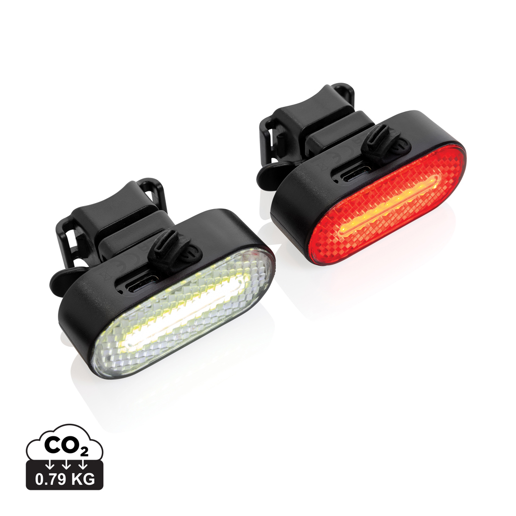 XD Collection Lumino RCS recycled plastic USB re-chargeable bike light set