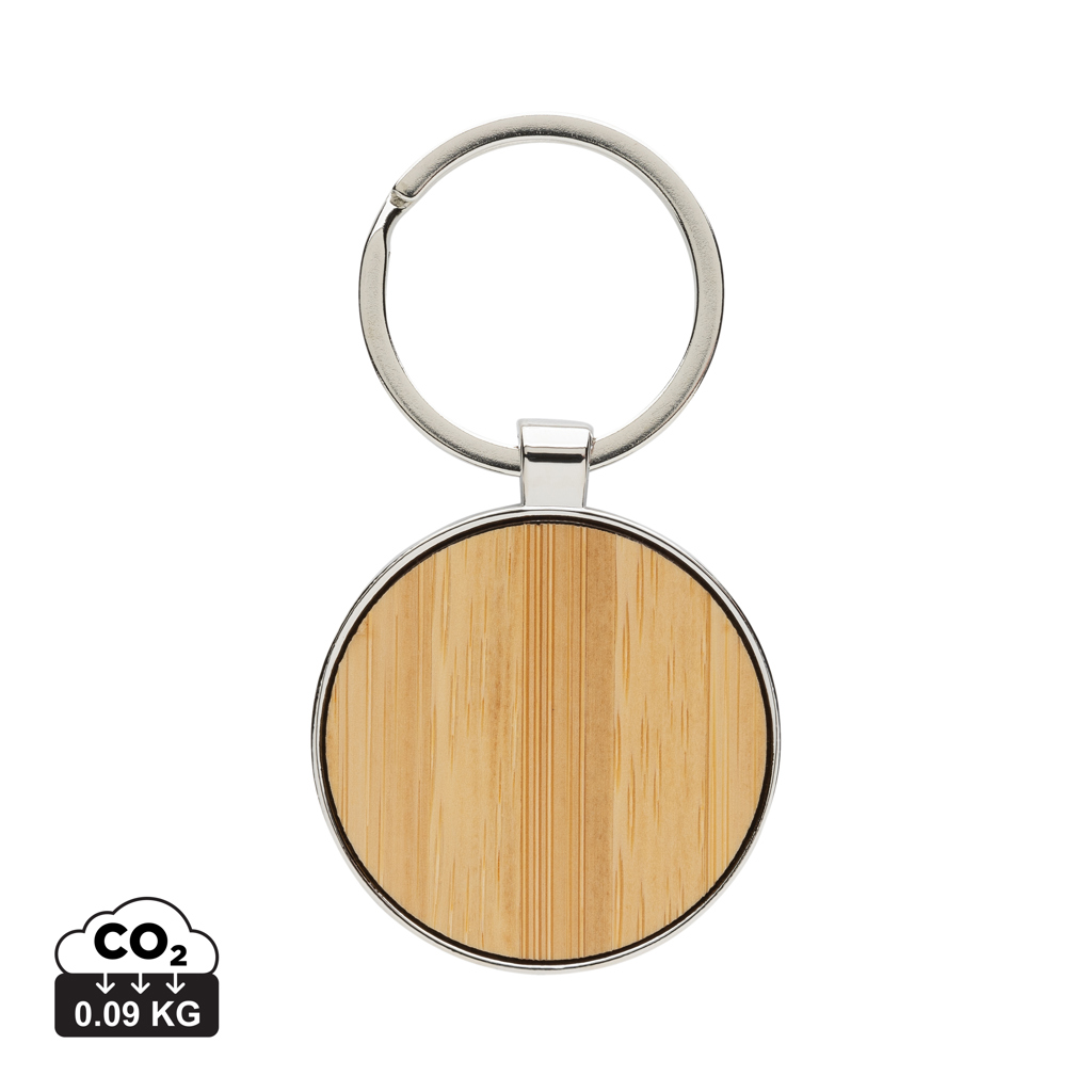 XD Collection RCS recycled zinc alloy round keychain with bamboo