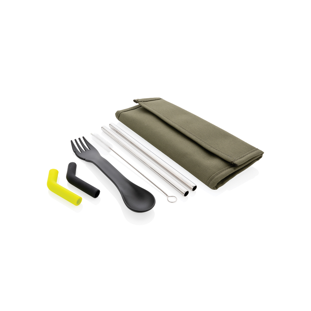 XD Collection Tierra 2pcs straw and cutlery set in pouch