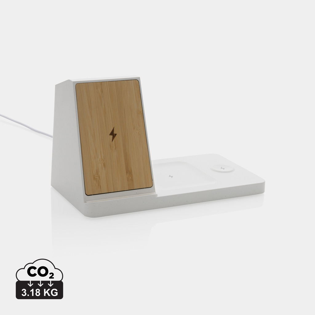 XD Xclusive Ontario recycled plastic & bamboo 3-in-1 wireless charger