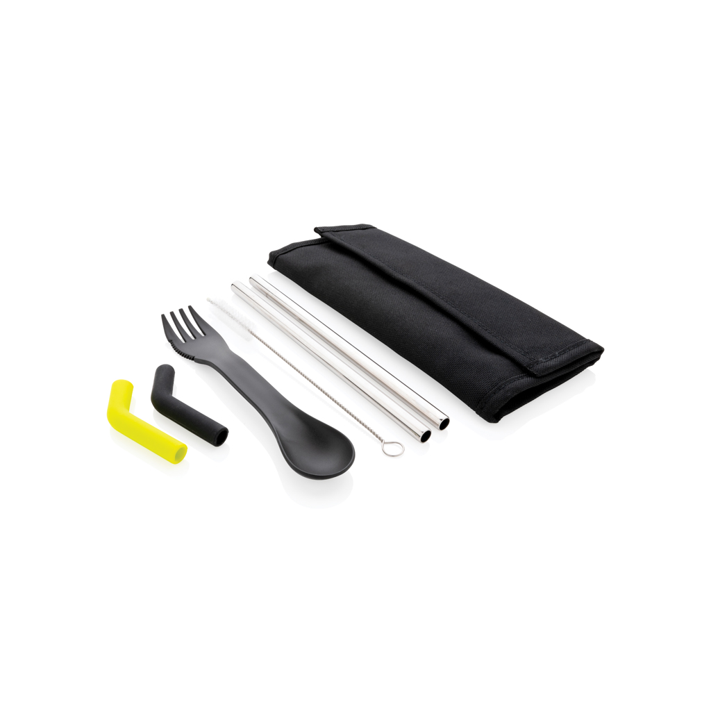 XD Collection Tierra 2pcs straw and cutlery set in pouch