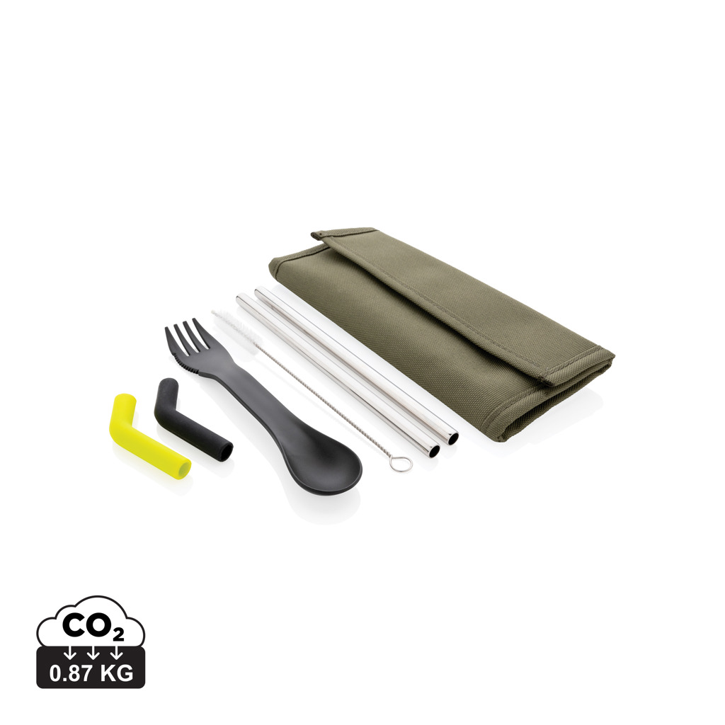 XD Collection Tierra 2pcs straw and cutlery set in pouch