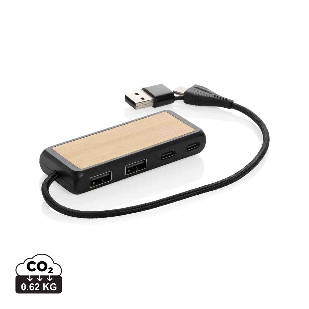XD Collection Link RCS recycled plastic and bamboo dual Input USB hub