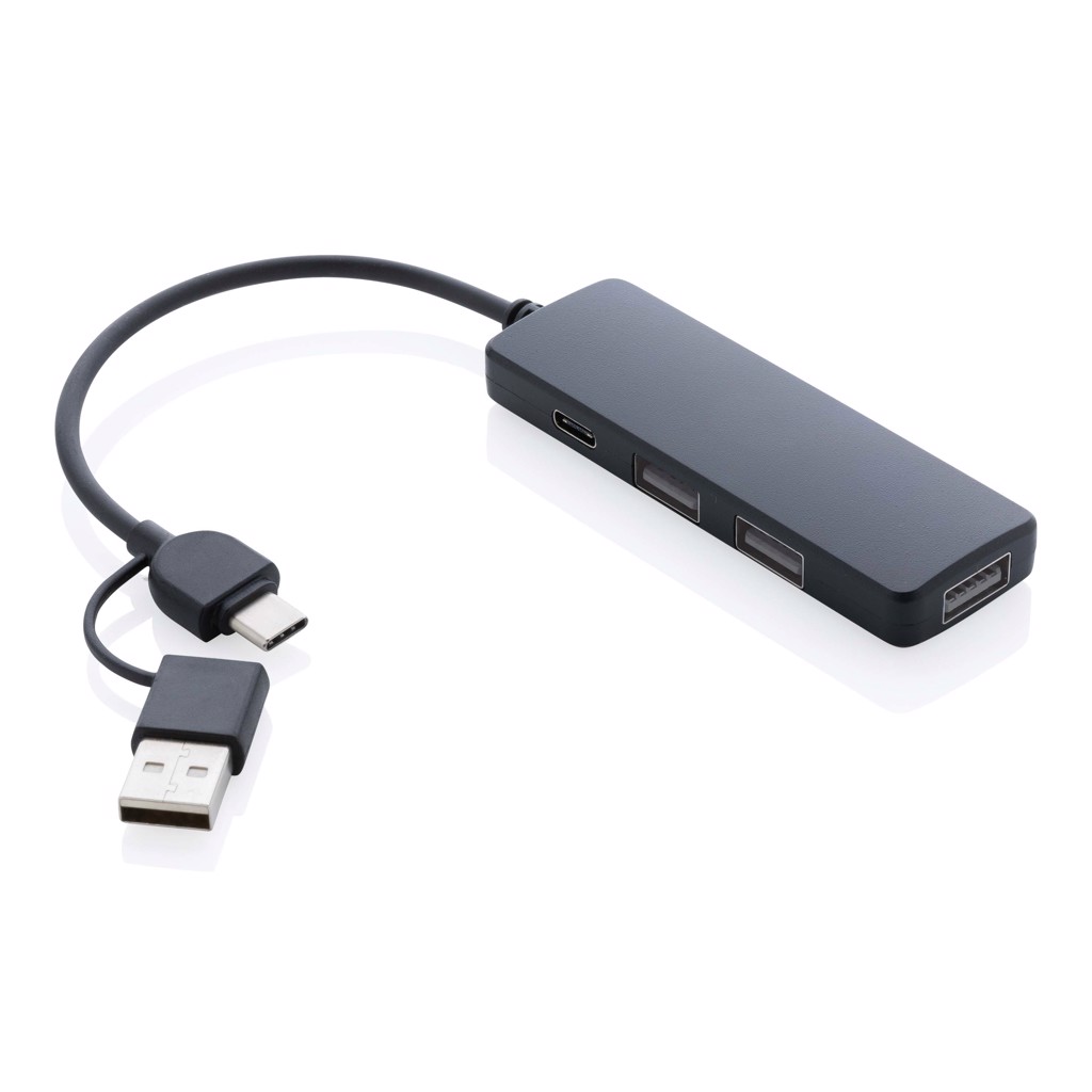 XD Collection RCS recycled plastic USB hub with dual input
