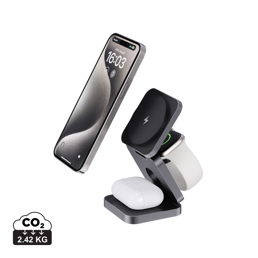 XD Xclusive Terra RCS recycled aluminium foldable 3 in 1 15W charger