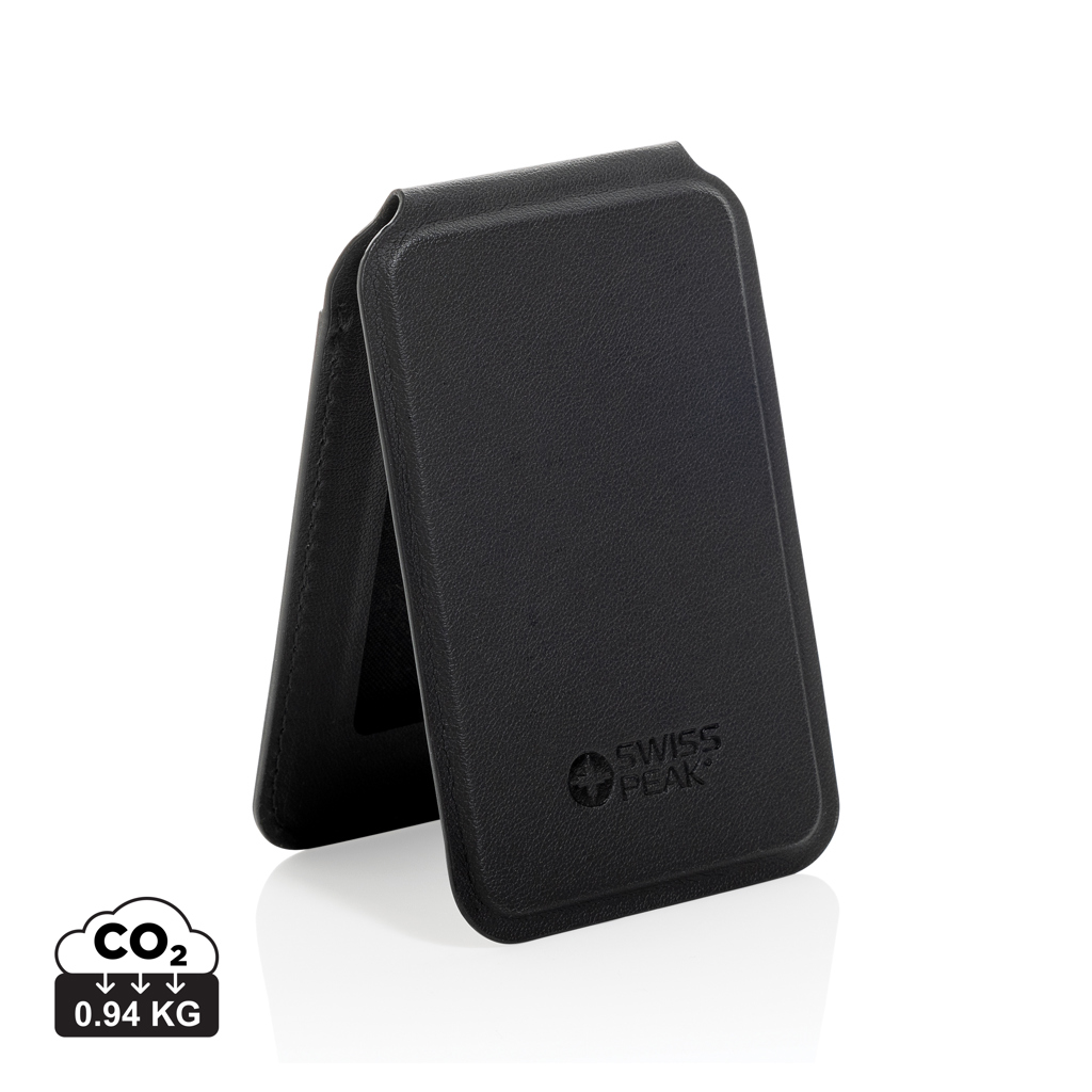 Swiss Peak Magstand RCS recycled PU magnetic phone wallet with stand