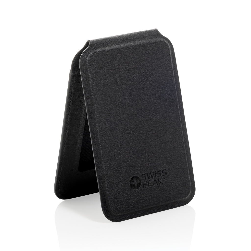 Swiss Peak Magstand RCS recycled PU magnetic phone wallet with stand