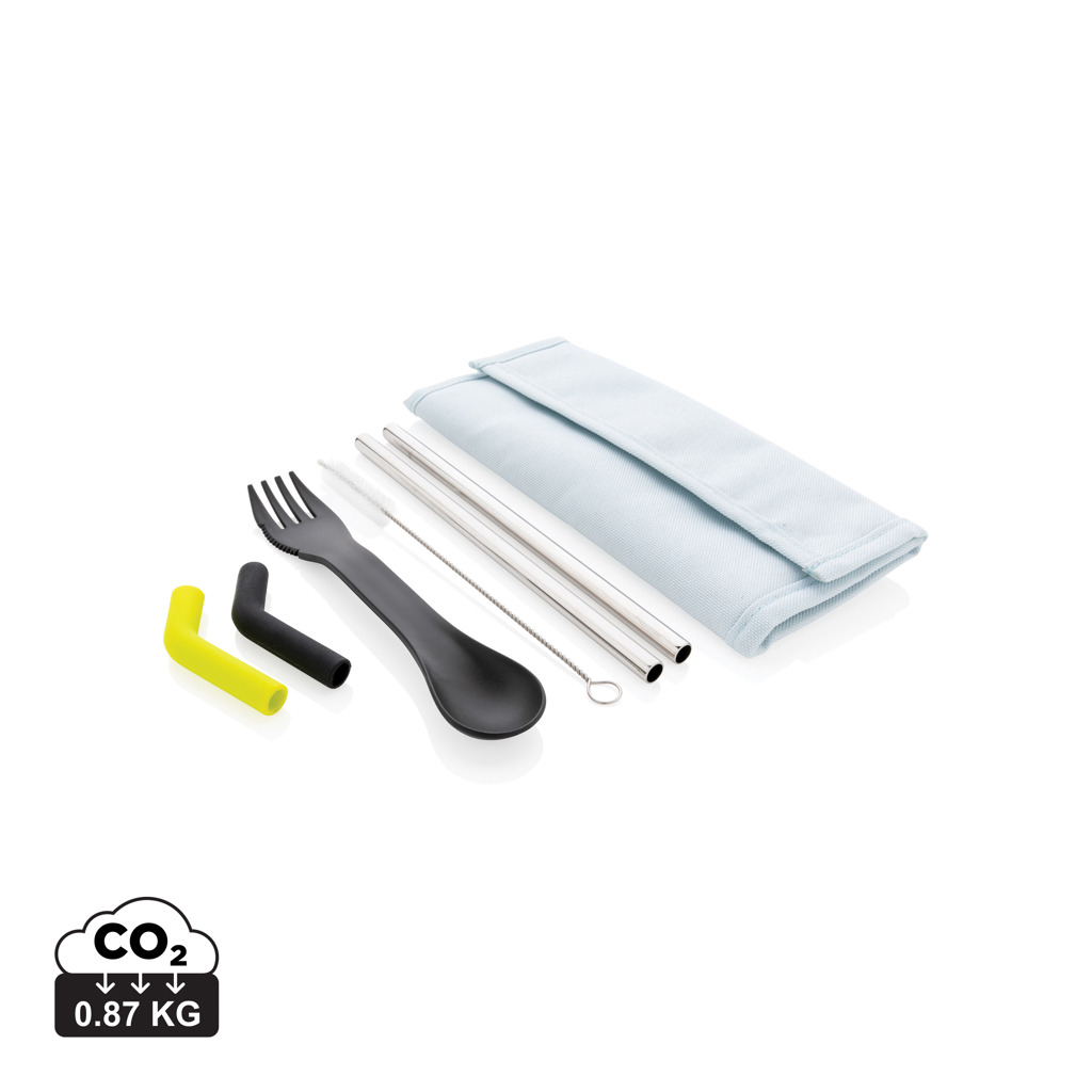XD Collection Tierra 2pcs straw and cutlery set in pouch