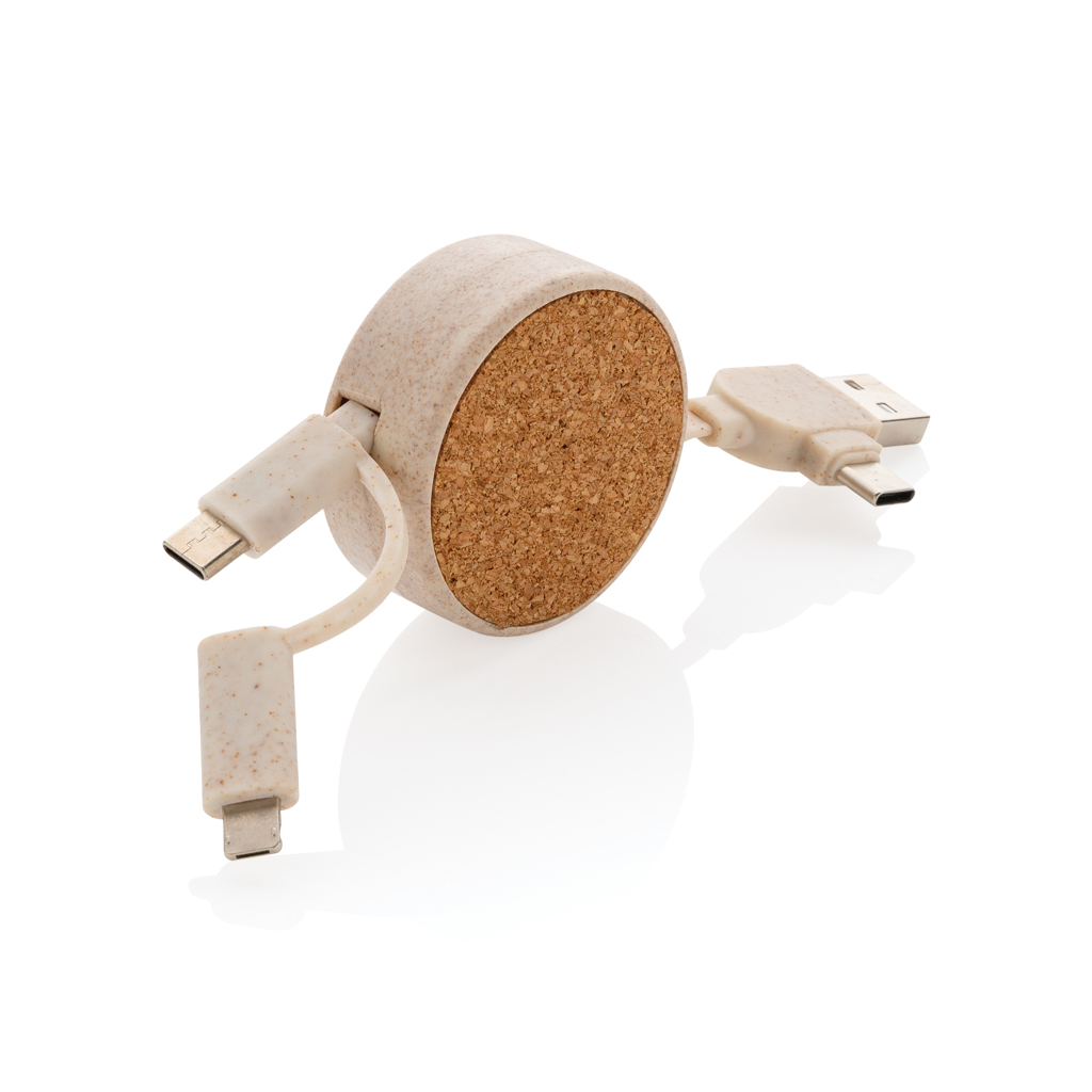 XD Collection Cork and Wheat 6-in-1 retractable cable