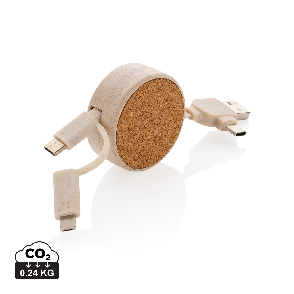 XD Collection Cork and Wheat 6-in-1 retractable cable