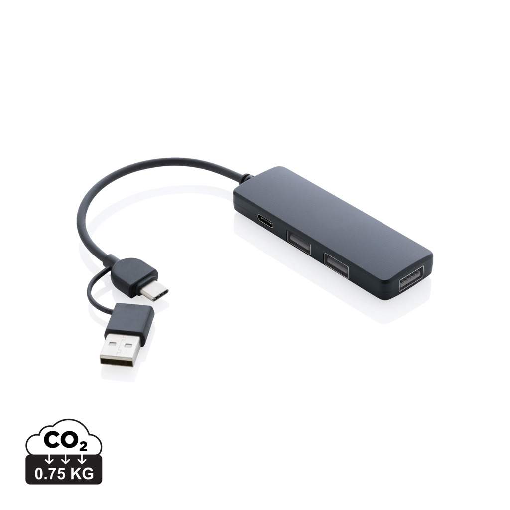XD Collection RCS recycled plastic USB hub with dual input