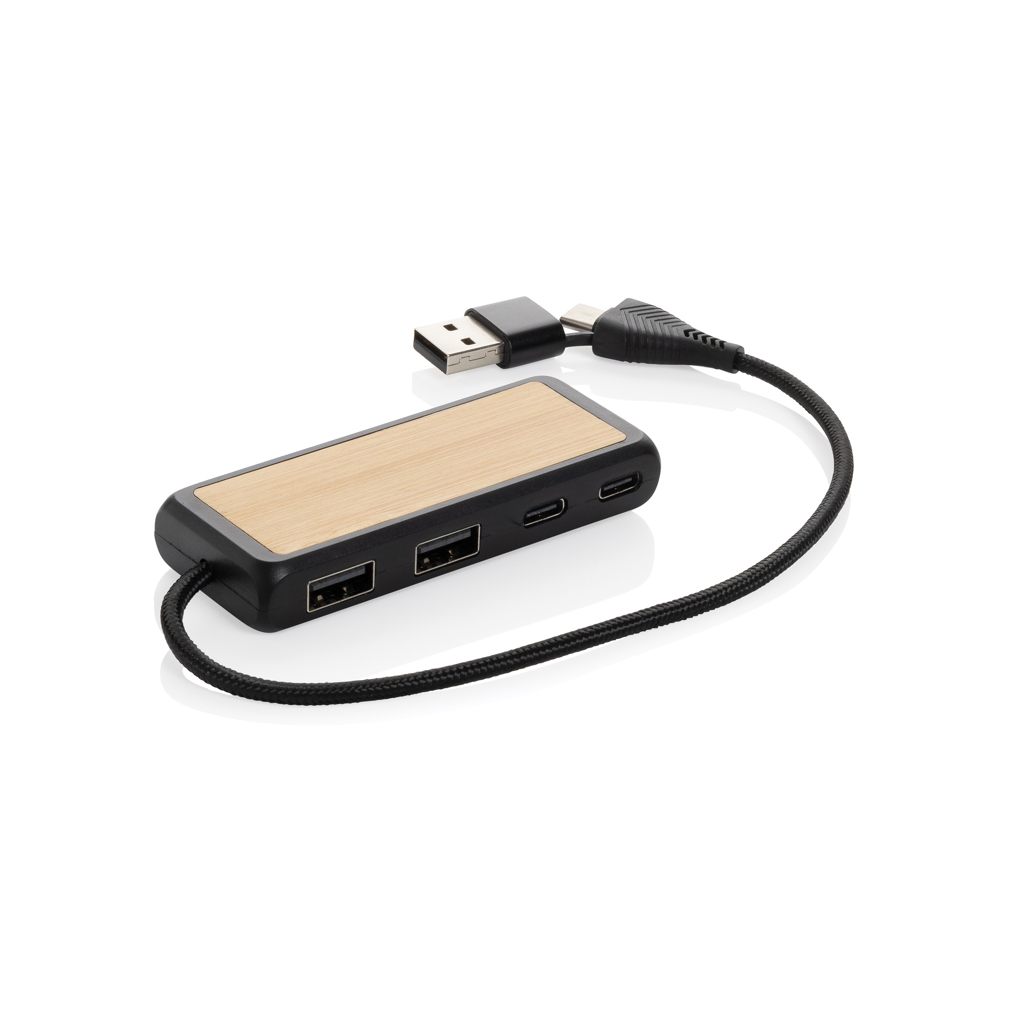 XD Collection Link RCS recycled plastic and bamboo dual Input USB hub