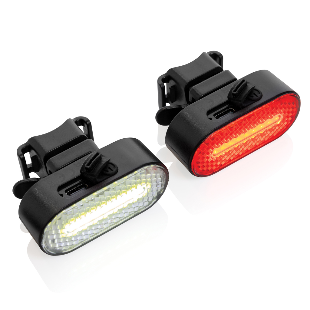 XD Collection Lumino RCS recycled plastic USB re-chargeable bike light set