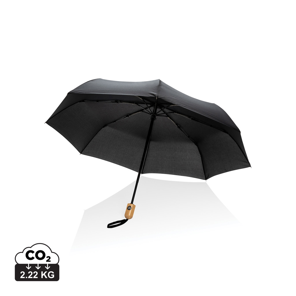 XD Collection 21″ Impact AWARE™ RPET 190T bamboo auto open/close umbrella